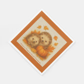 rustic Friendsgiving hedgehog & Autumn leaves  スタンダードランチョンナプキン (角)
