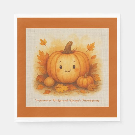 rustic Friendsgiving Pumpkin Autumn leaves  スタンダードランチョンナプキン (正面)