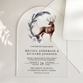 Rustic Frosted Pine Leaves Forest Deer Wedding アクリル招待状