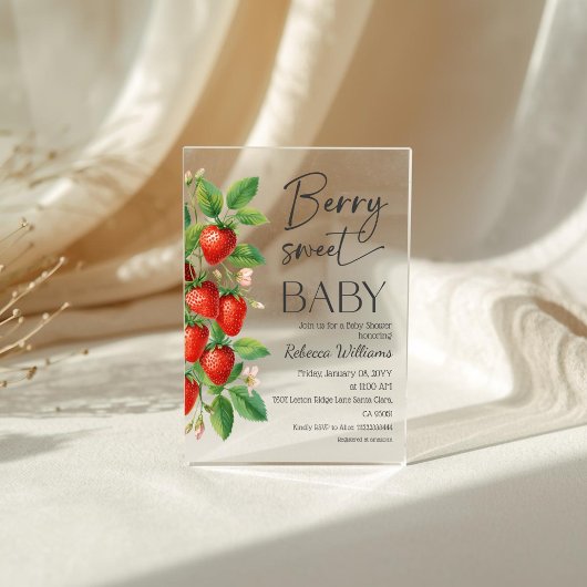 Rustic Fruit Strawberry Berry Sweet Baby Shower アクリル招待状