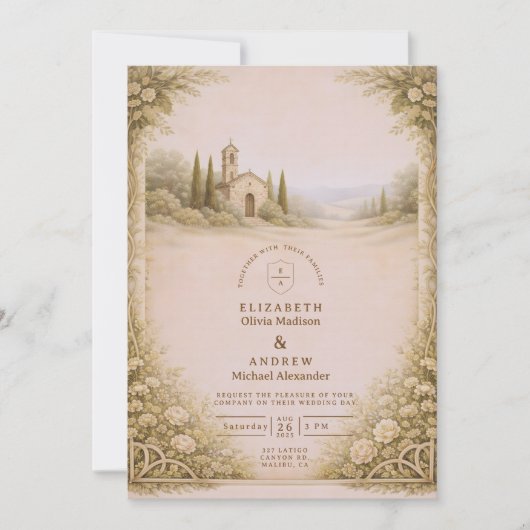 Rustic Garden Chapel Countryside Wedding 招待状 (正面)