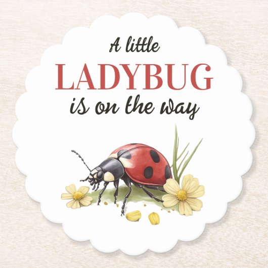 Rustic Garden Daisy Little Ladybug Baby Shower ペーパーコースター (正面)