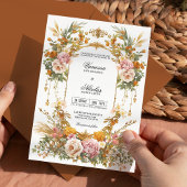 Rustic Garden Estate Blush Gold Floral Wedding  招待状