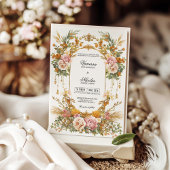 Rustic Garden Estate Blush Gold Floral Wedding  招待状