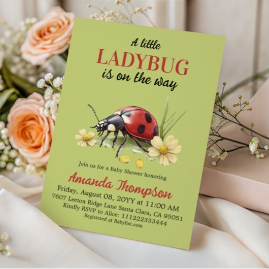 Rustic Garden Floral A Little Ladybug Baby Shower 招待状