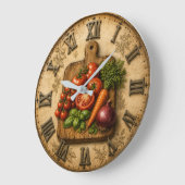 Rustic Garden Harvest Vegetable Farmhouse Kitchen ラージ壁時計 (傾斜)