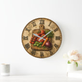 Rustic Garden Harvest Vegetable Farmhouse Kitchen ラージ壁時計 (ホーム)