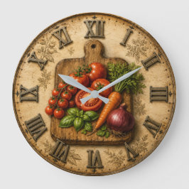 Rustic Garden Harvest Vegetable Farmhouse Kitchen ラージ壁時計