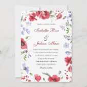 Rustic Garden Poppy & Lavender Watercolor Wedding 招待状 (正面)