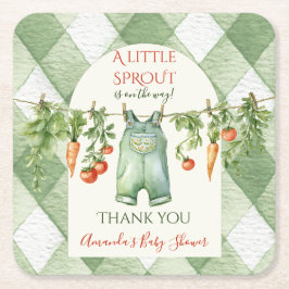 Rustic Gender Neutral Little Sprout Baby Shower スクエアペーパーコースター