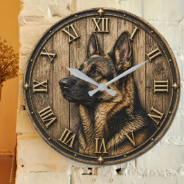 Rustic German Shepherd Portrait Farmhouse ラージ壁時計