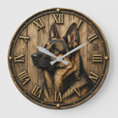 Rustic German Shepherd Portrait Farmhouse ラージ壁時計 (正面)