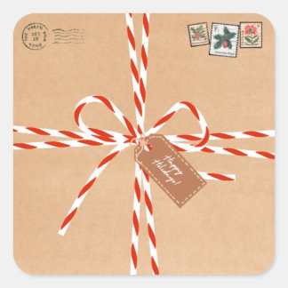 Rustic Gift Stickers - Candy Canes & Stamp-Style スクエアシール