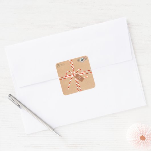 Rustic Gift Stickers - Candy Canes & Stamp-Style スクエアシール (封筒)