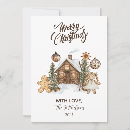 Rustic Gingerbread Cabin Christmas シーズンカード (正面)