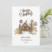 Rustic Gingerbread Cabin Christmas シーズンカード (スタンド正面)