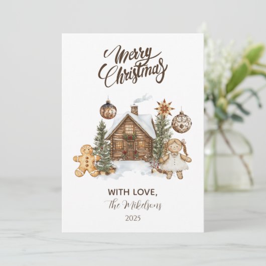 Rustic Gingerbread Cabin Christmas シーズンカード (スタンド正面)
