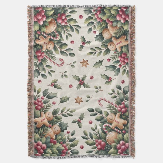 Rustic Gingerbread Holiday スローブランケット (正面縦)