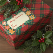 Rustic Gingerbread Holly Wreath Merry Christmas 長方形シール