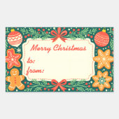 Rustic Gingerbread Holly Wreath Merry Christmas 長方形シール (正面)
