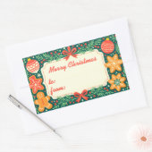 Rustic Gingerbread Holly Wreath Merry Christmas 長方形シール (封筒)