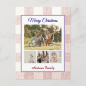 Rustic Gingham 4 Photo Collage Merry Christmas  シーズンポストカード (正面)