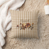 Rustic Gingham Autumn Floral Personalized  クッション (ブランケット)