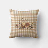 Rustic Gingham Autumn Floral Personalized  クッション (裏面)