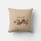 Rustic Gingham Autumn Floral Personalized  クッション (正面)