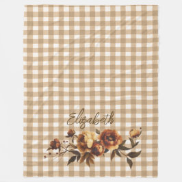 Rustic Gingham Autumn Roses Personalized  フリースブランケット