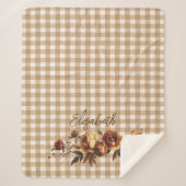 Rustic Gingham Fall Roses Personalized  シェルパブランケット (正面)