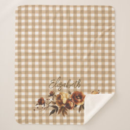 Rustic Gingham Fall Roses Personalized  シェルパブランケット