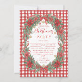 Rustic Gingham Poinsettia Christmas 招待状 (正面)