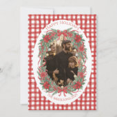 Rustic Gingham Poinsettia Photo Christmas シーズンカード (正面)