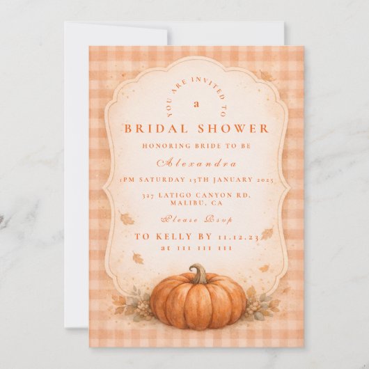 Rustic Gingham Pumpkin Bridal Shower 招待状 (正面)