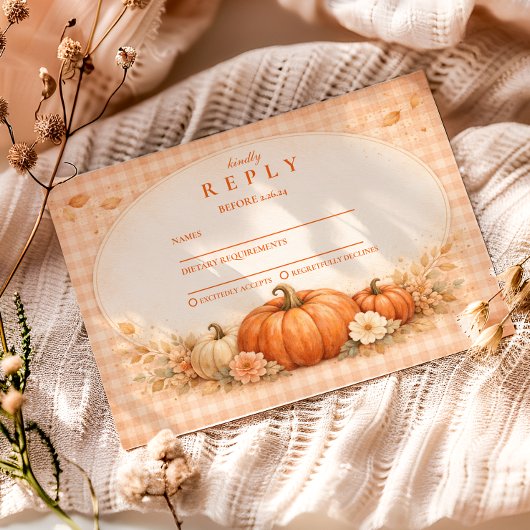 Rustic Gingham Pumpkin Fall Graduation 出欠カード
