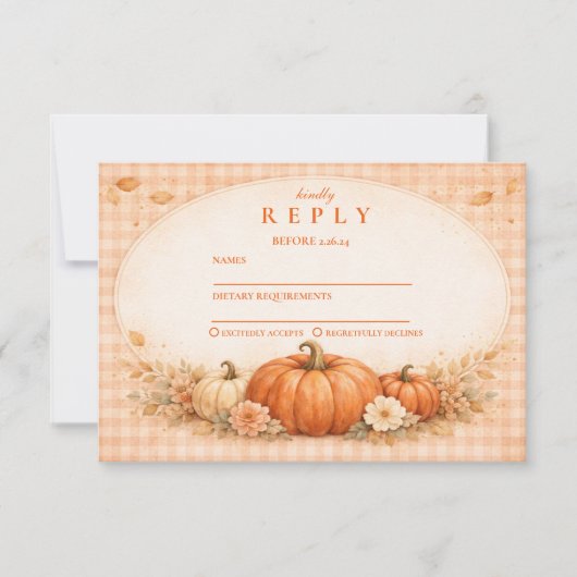 Rustic Gingham Pumpkin Fall Graduation 出欠カード (正面)