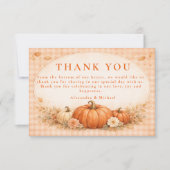 Rustic Gingham Pumpkin Fall Wedding サンキューカード (正面)