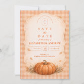 Rustic Gingham Pumpkin Fall Wedding セーブザデート (正面)