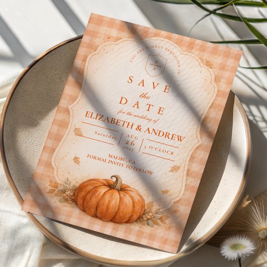Rustic Gingham Pumpkin Fall Wedding セーブザデート