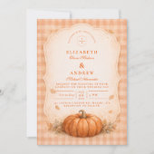 Rustic Gingham Pumpkin Fall Wedding 招待状 (正面)