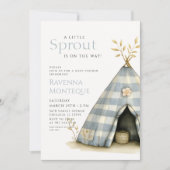 Rustic Gingham Tent A Little Sprout Baby Shower 招待状 (正面)