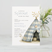 Rustic Gingham Tent A Little Sprout Baby Shower 招待状 (スタンド正面)