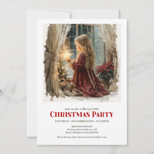 Rustic girl awaits Santa printable Christmas  招待状 (正面)