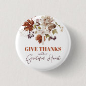Rustic Give Thanks Fall Floral 缶バッジ (正面)