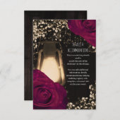 Rustic Glow Lantern Fuchsia Roses Wedding Details エンクロージャーカード (正面/裏面)