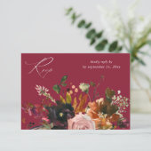 Rustic Gold、パープル＆ピンクの花と食事V2- BE 出欠カード (スタンド正面)