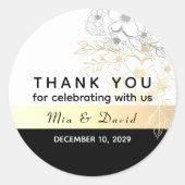 Rustic Gold ブラック&ホワイト 結婚式のお礼 ラウンドシール (正面)