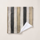 Rustic Gold Black Cream Farmhouse Barnwood Stripe バスタオルセット (ウォッシュタオル)