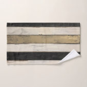 Rustic Gold Black Cream Farmhouse Barnwood Stripe バスタオルセット (ハンドタオル)